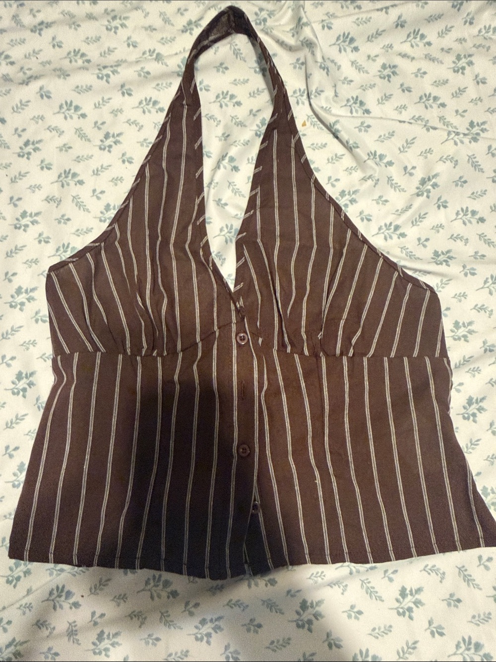 Women's Brown Striped Halter Button-Front Top